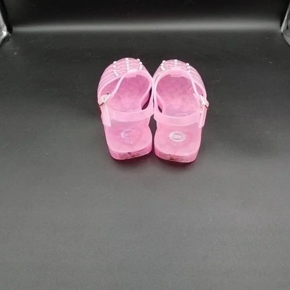 Wonder‎ Nation Girl's Pink Jelly Sandals/Shoes Size 1 With Rhinestones EUC